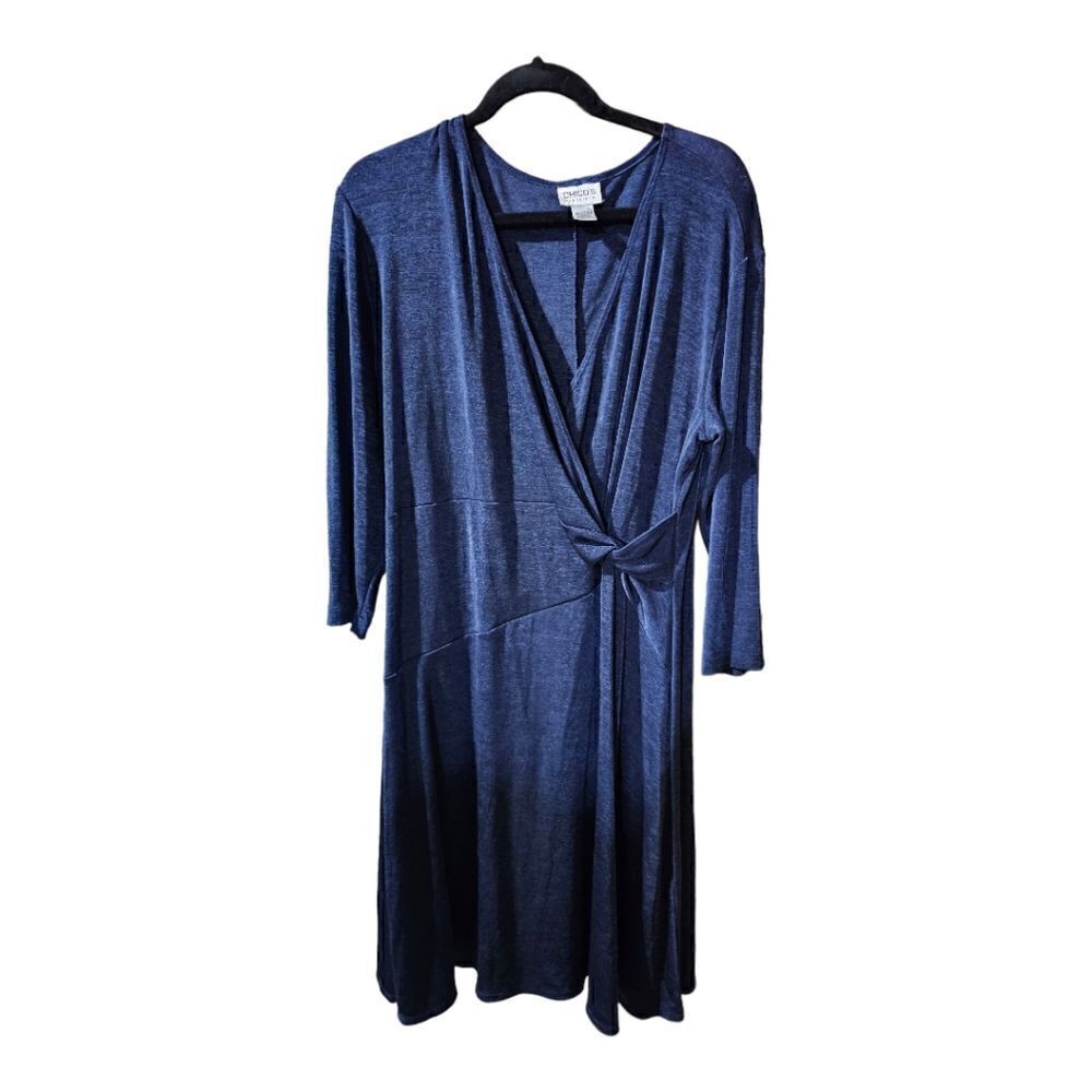 CHICO'S TRAVELERS Twist Front Faux Wrap Dress 3/4" Sleeve - Size 3 (XL/14)